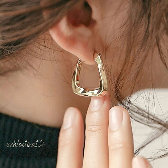 New Gold Sterling Unique Hoop Earrings Gold Hoop Earrings Gold over 925 Hoops - Picture 1 of 5